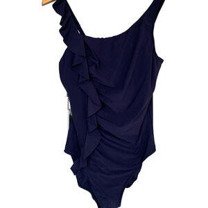 Magicsuit One Piece Women's Size 10 Navy Ruffle Cascade Lexi Beach Poolside NWT